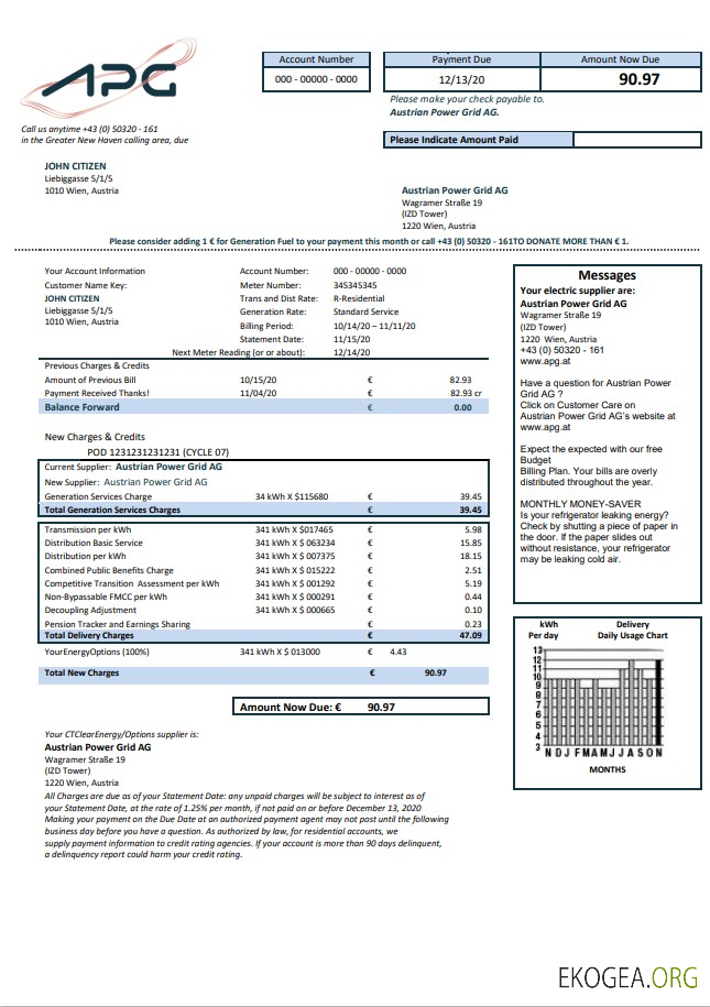 Austria Austrian Power Grid AG utility bill